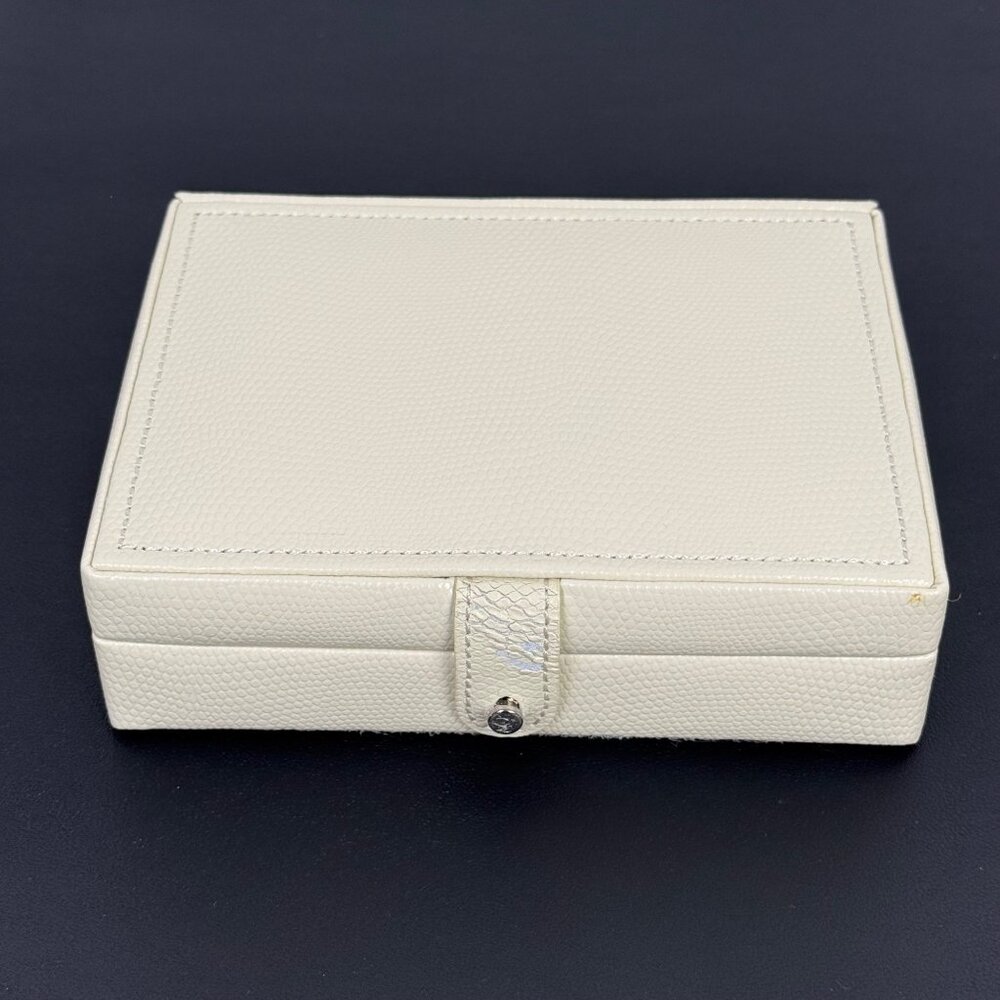 Pottery Barn McKenna Jewelry Box Travel Case Beige Faux Lizard 6.5" x 5" x 2"